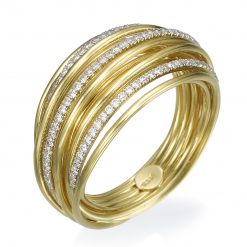 טבעת חוטי זהב צהוב משובצת יהלומים