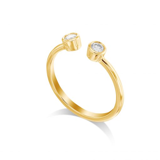 טבעת תאומים בעיצוב פתוח זהב משובצת ביהלומים