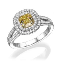 טבעת בצורת קושן עם יהלום צהוב פנסי אינטנס