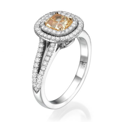 טבעת בצורת קושן עם יהלום צהוב פנסי אינטנס