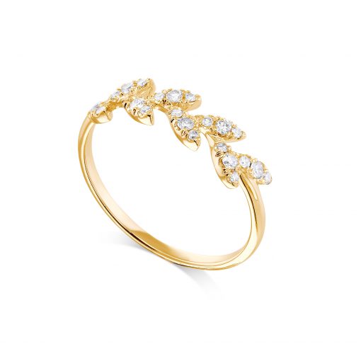 טבעת בצורת עלים זהב משובצת יהלומים