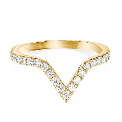 טבעת זהב צהוב V משובצת יהלומים