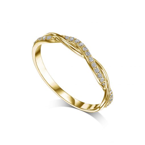 טבעת בצורת צמה משובצת יהלומים זהב צהוב
