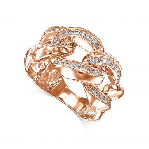טבעת חוליות משובצת יהלומים זהב ורוד
