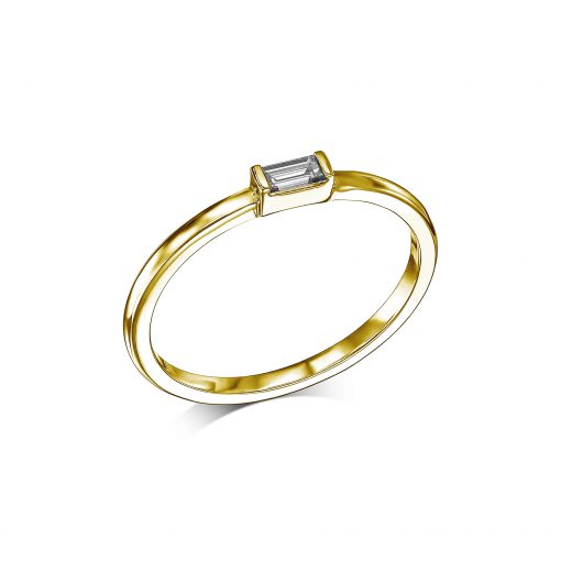 טבעת משובצת יהלום חיתוך בגט זהב צהוב