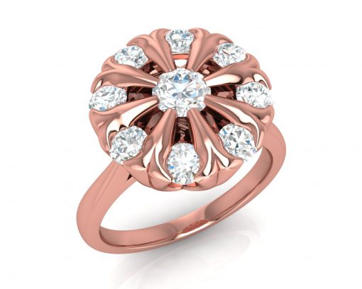 טבעת יהלומים בעיצוב פרח זהב ורוד
