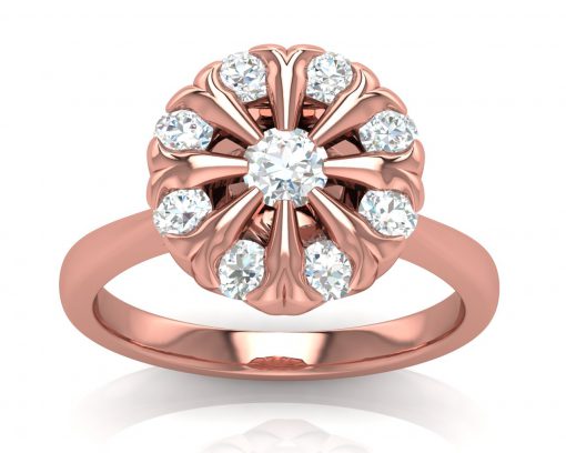 טבעת יהלומים בעיצוב פרח זהב ורוד