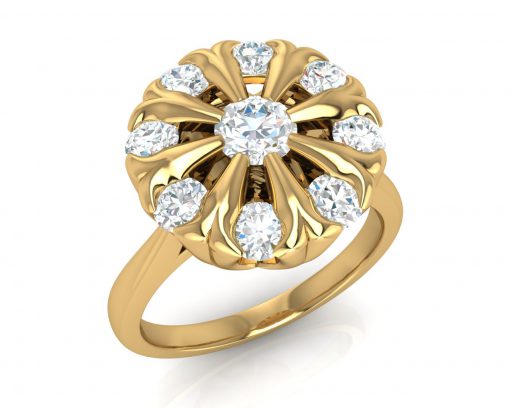 טבעת יהלומים בעיצוב פרח זהב צהוב