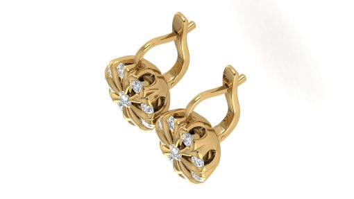 עגילי יהלומים בעיצוב פרח זהב צהוב