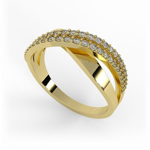 טבעת X משובצת ביהלומים זהב צהוב