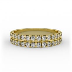 טבעת חצי נישואין יהלומים שתי שורות זהב צהוב